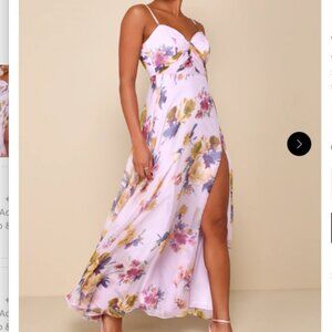 Lavender Floral Pleated Backless Maxi Dress - No Longer In Stock